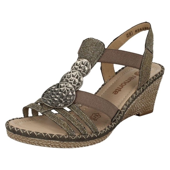 Remonte | Silver Open Toe Summer Sling Back Wedge Sandals, Size 10 - Picture 1 of 10